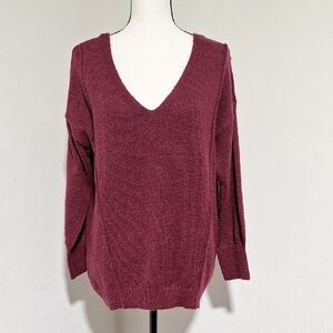 Rue21 Burgandy V-Neck Sweater Soft Knit Casual Size XS NWT